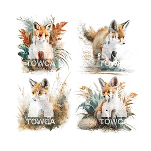 Ensemble de 8 Digital Fox aquarelle Clipart, fabrication de cartes, Clip Art, Digital Paper Craft, peinture, BONUS 2 PNG GRATUIT