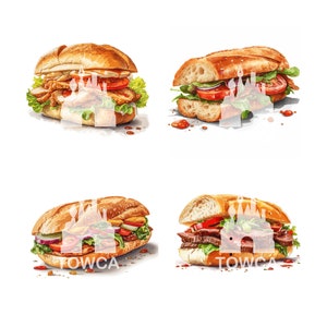 BAGUETTE CLIPART, 8er Set Aquarell Clipart, Cartoon Clip Art, Shirt Art, Cartoon Bundle. Vektor Kunstwerk, png, pdf Dateien