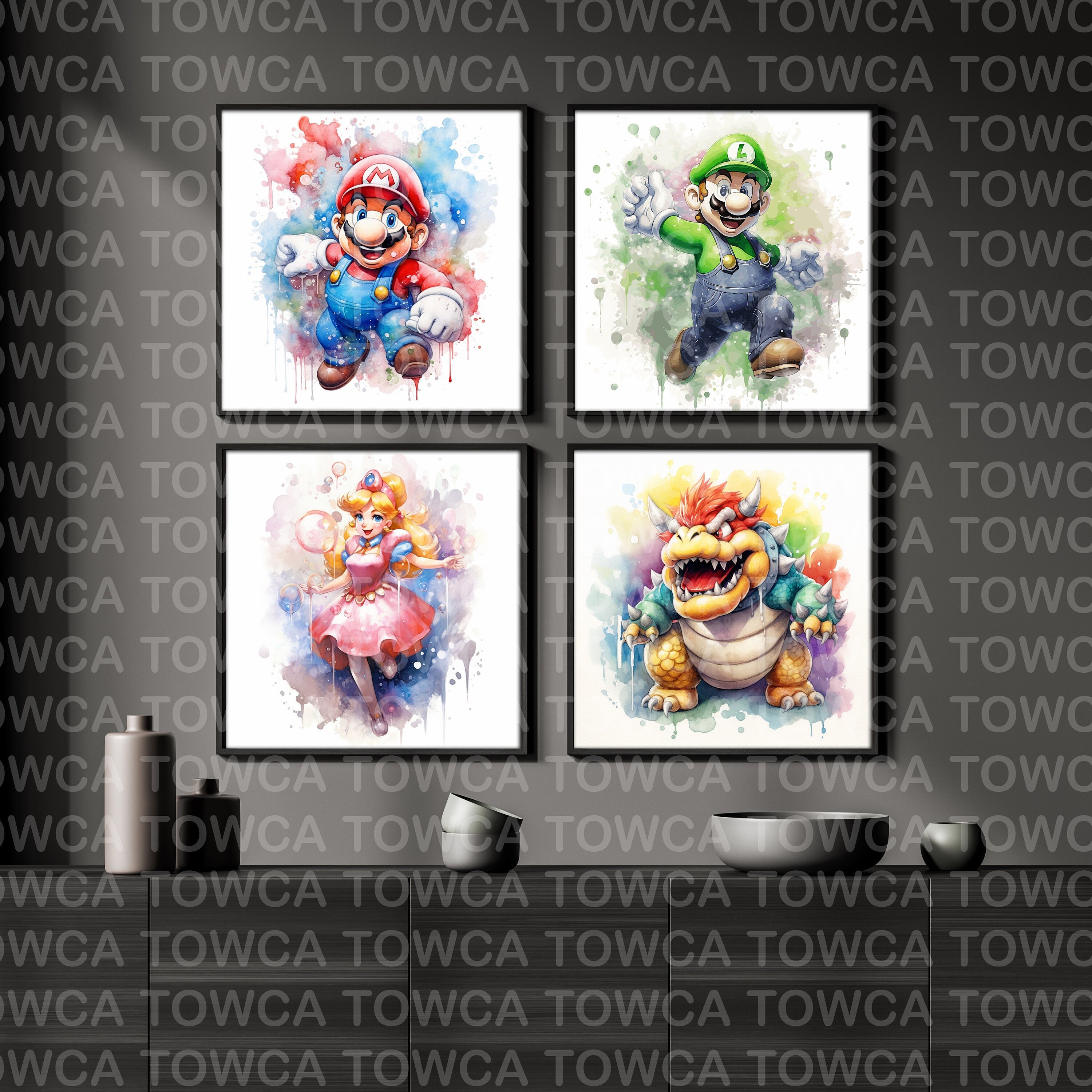 TOKTILIKT Watercolor Super Mario Game Poster Prints Video Gaming Nursery  Wall Art Super Mario Photo Wall Decor Art Set of 4 UNFRAMED (8 x 10 inches)