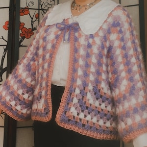 Kokomi inspired hexagon cardigan crochet PATTERN (pdf +video) from mohair yarn in pastel colors
