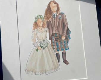 Watercolour Wedding Couples Portrait Wedding Gift