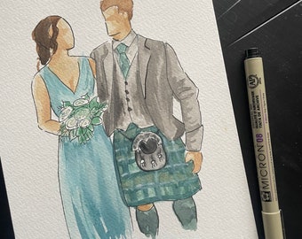 Watercolour Couples Portrait Birthday Gift Anniversary gift Engagement present