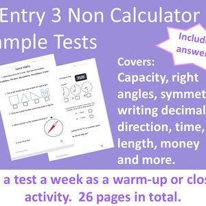 7 Maths Non Calculator Tests Bonus Questions Covers Money, Decimals, Time, Fractions, Addition, Subtraction, Multiplication, Division, More