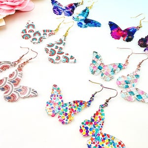 Butterfly Earrings Dangle, Floral Statement Earring, Gift for Her, Birthday Gift for Mothers Day, Spring or Summer Earrings, Acrylic Earring