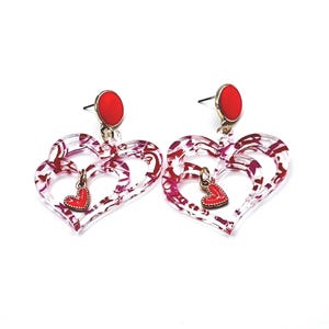 Unique Heart Earrings for Mothers Day, Gift for Mom, Teacher Appreciation Gift for Friend, Pink Acrylic Earrings Dangle, Cute Gift for Her