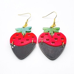 Whimsical Strawberry Dangle Earrings: Handmade Fruit Jewelry