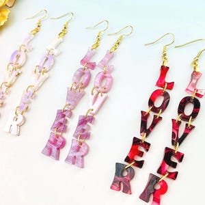 LOVER Earrings, Birthday Gift for Her, Anniversary Gift for Girlfriend, Handmade Acrylic Jewelry for Her, Fun and Whimsical Earrings