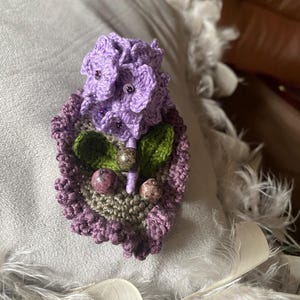 Adorable hydrangea brooch knitted jewelry.