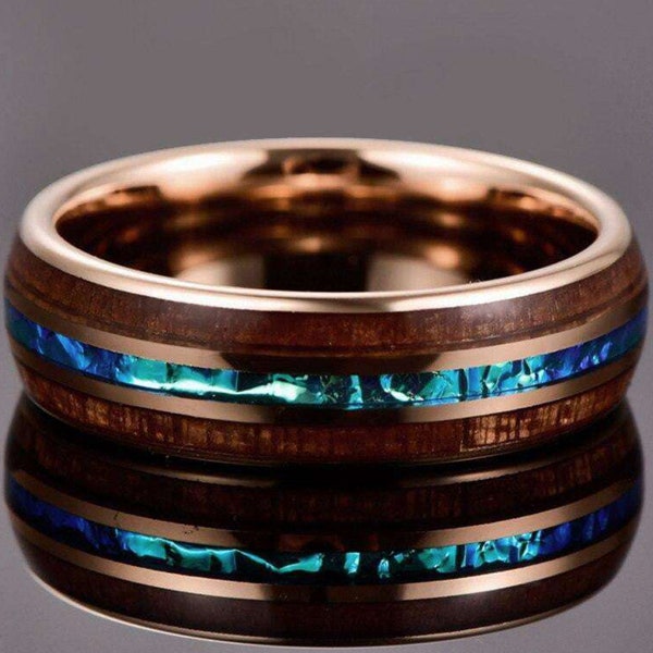 Bague en carbure de tungstène - bague en bois de chêne - bague bleu azur - alliance pour hommes - alliance pour femmes - bague pour hommes - bague en carbure de tungstène de 8 mm