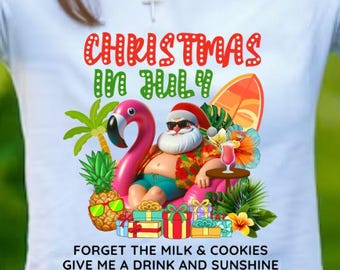 Papá Noel tropical PNG: Divertida Navidad en julio (archivo digital)