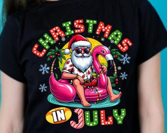 Navidad de Papá Noel con flamencos en julio: archivo PNG (descarga digital)