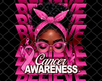 Black Woman Breast Cancer Awareness Clipart: Afro Bun, Pink Ribbon (Digital Download)