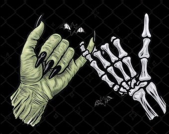 Halloween Witch Hand PNG: Spooky Retro Skeleton (Digital Download)
