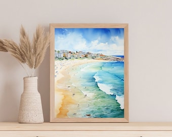 Bondi Beach Art Print | Australia Coastal Decor | Surfing Poster | Ocean Wall Art | Beach Landscape | Travel Art | Home Decor | Colourful