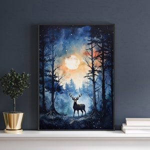 Stag Painting Printable Wall Art, Stag Head and Antlers, Moody Rustic Wall Art, Farmhouse Wall Decor, Stag Wall Art, Lucky Stag Painting
