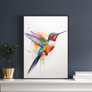 Hummingbird Watercolour Print, Boho Home Decor, Animal Wall Art, Living Room/Kitchen Prints, Colourful Wall Art, Nature Illustration