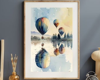 Hot Air Balloon Print, Abstract Wall Art, Spring Wall Decor, Living Room, Nursery Art, Colourful Abstract Print, Vibrant Wall Decor, Kitchen