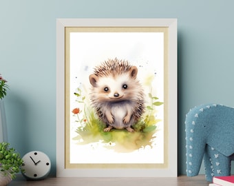 Hedgehog Art Print, Baby Hedgehog Wall Art Print, Woodland Animal Nursery Decor, Wildlife Watercolour Art, Nursery Woodland Animals