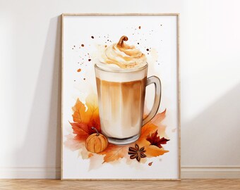 Pumpkin Spice Coffee Print, Pumpkin Spice Latte, Autumn Kitchen Print, Autumnal Decor, Fall Wall Art, Pumpkin Wall Art, Fall Decor, Seasonal