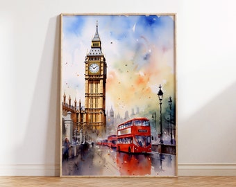 London Travel Print, London Poster, London Wall Art, London England Art, England Wall Decor, UK Cityscape Print, Travel Gift, Wedding Gift