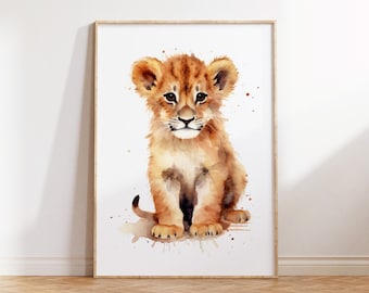 水彩画のライオンの赤ちゃんのアートプリント - 赤ちゃん動物の絵画