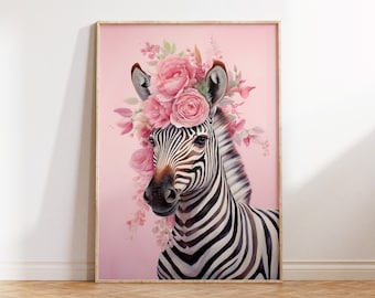 Pink Zebra Print / Boho Home Decor / Animal Wall Art / Living Room Prints / Safari Animal Poster / Kitchen Prints / Tropical Art / 7x5 A4 A3