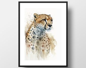 Cheetah Print, Minimalist Wall Art, Watercolour Cheetah Painting, Safari Nursery Decor, Living Room Prints, Jungle Poster, Kitchen, Bathroom