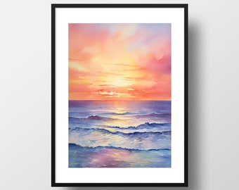 Sea Beach Ocean Wall Art, Beach Poster, Coastal Sunset Print, Living Room Wall Art, Birthday Present, Wedding Gift, Adventure, Sand, Seaside