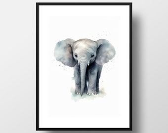 水彩象の絵画 | 赤ちゃん象の保育園の装飾 | 水彩象のプリント