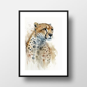 Cheetah Print, Minimalist Wall Art, Watercolour Cheetah Painting, Safari Nursery Decor, Living Room Prints, Jungle Poster, Kitchen, Bathroom