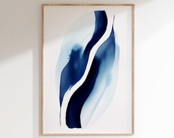 Blue Wall Art Print, Navy Wall Decor, Blue Abstract Prints, Living Room Decor, Abstract Painting Poster, Apartment Decor, Bedroom, Kitchen