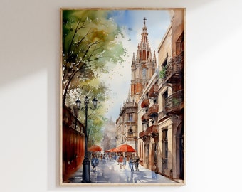 Barcelona Print, Spain Travel Print Watercolour Art, Barcelona Art Print, Travel Gift, Barcelona Poster Print, Housewarming Gift, Europe Art