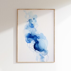Light Blue Abstract Wall Art, Minimalist Wall Art, Living Room Prints, Watercolour Painting, Blue Wall Art, Blue Wall Decor, Kitchen Prints