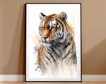 Tiger Home Decor Print, Tiger Poster, Tiger Painting, Wild Cat Art, Vintage Tiger Print, Bedroom Print, Living Room, Hallway Print, Orange