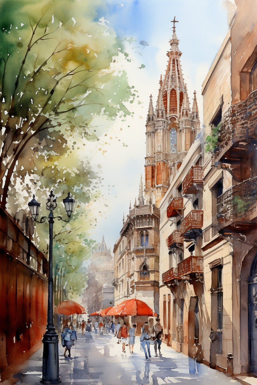 Barcelona Print Spain Travel Print Watercolour Art Barcelona Art barcelona-print-spain-travel-print-watercolour-art-barcelona-art