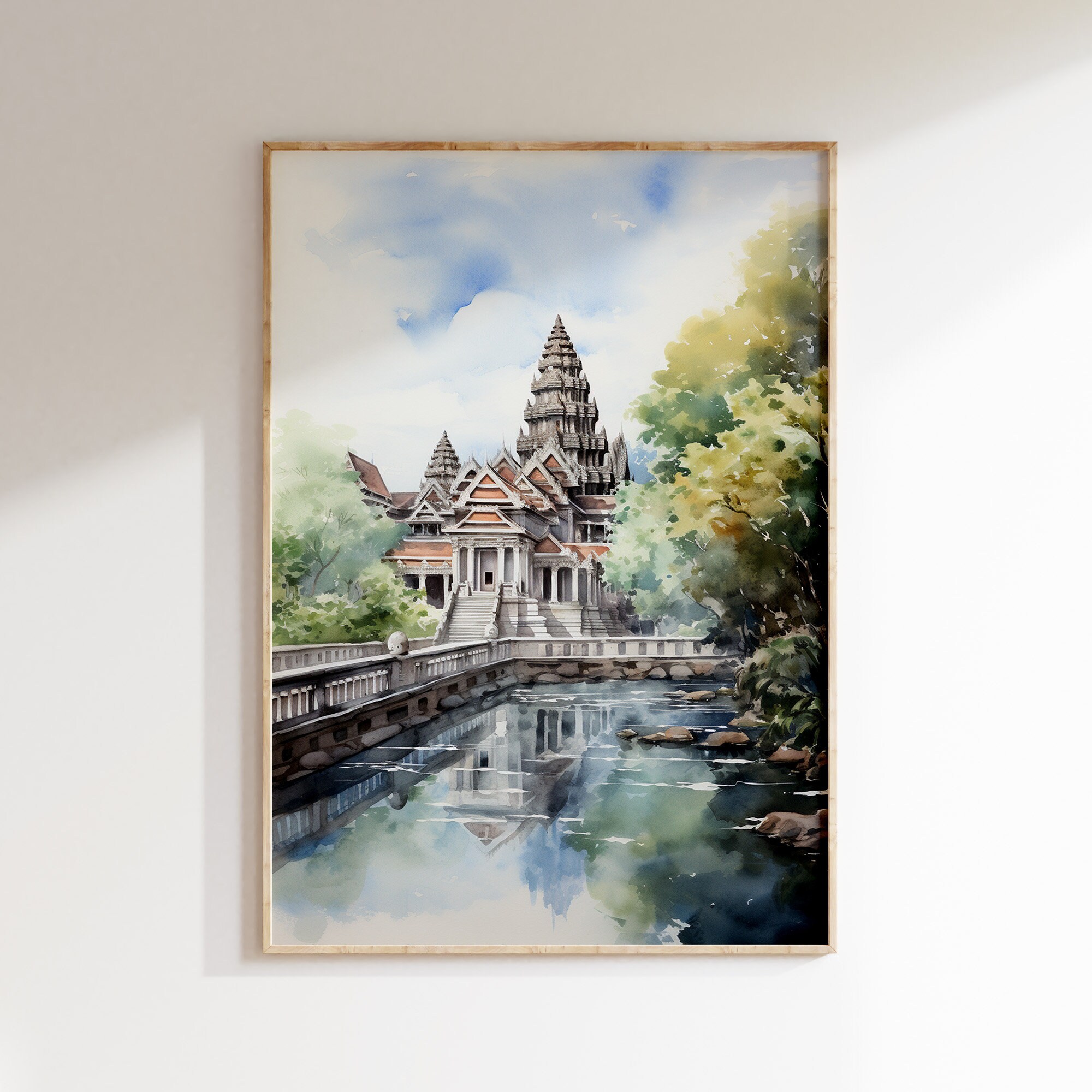 風景画 タイ チェンマイ お寺 水彩画 SHO 【公式通販】