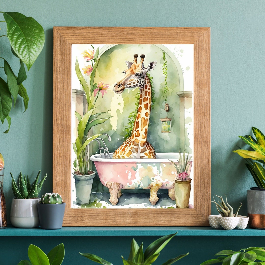 Giraffe in Bath Printable Wall Art Giraffe Photo Savannah Botanical ...