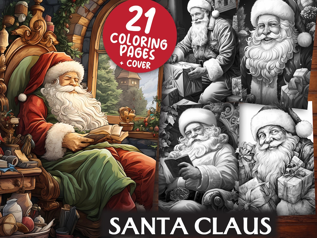 Santa Claus Coloring Pages for Adults and for Kids 21 Grayscale & Light ...