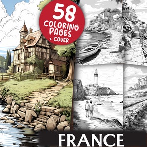 France Travel Coloring Pages for Adults and Kids - 58  Geography Grayscale & Light Printable PDFs - Colouring Book - Digital Download