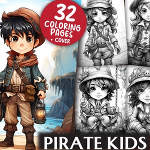 Pagine da colorare per bambini pirata per adulti e bambini - 32 PDF stampabili in scala di grigi e in chiaro - Libro da colorare - Regalo per donne, adolescenti e bambini