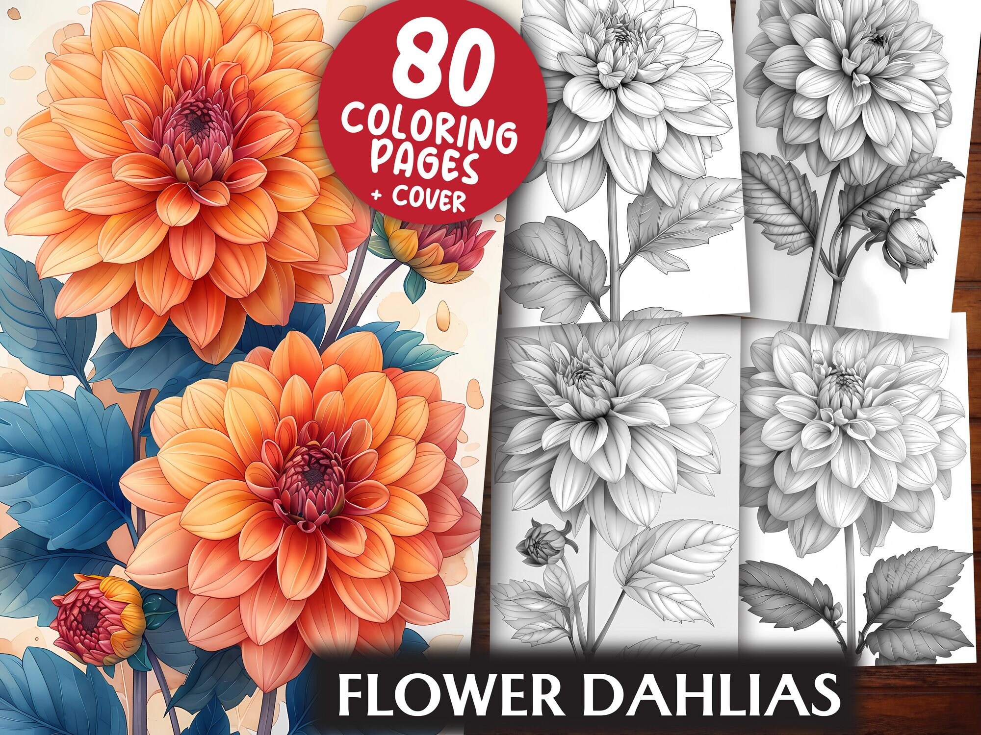 Flower Dahlias Coloring Pages 80 Grayscale &amp; Light Printable Pdfs ...
