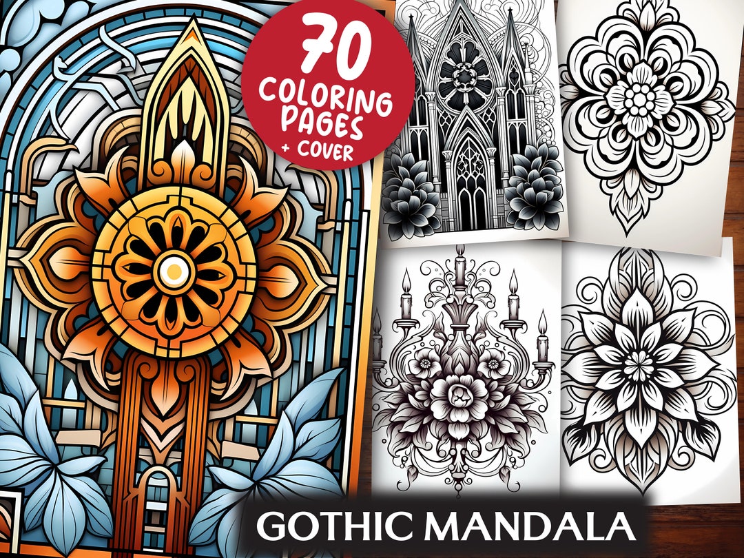 Gothic Mandala Coloring Pages for Adults and for Kids - 70 Grayscale ...