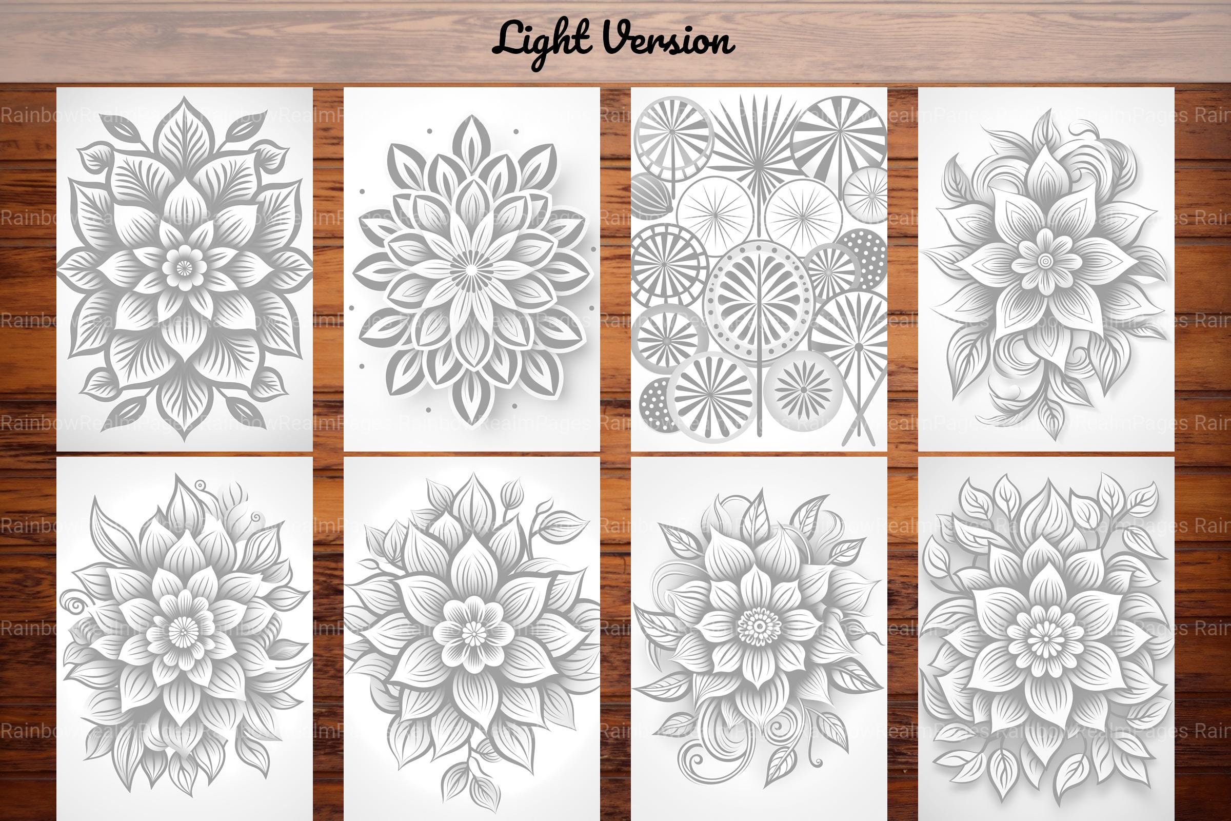 Nature Mandala Coloring Pages for Adults and for Kids 55 Grayscale