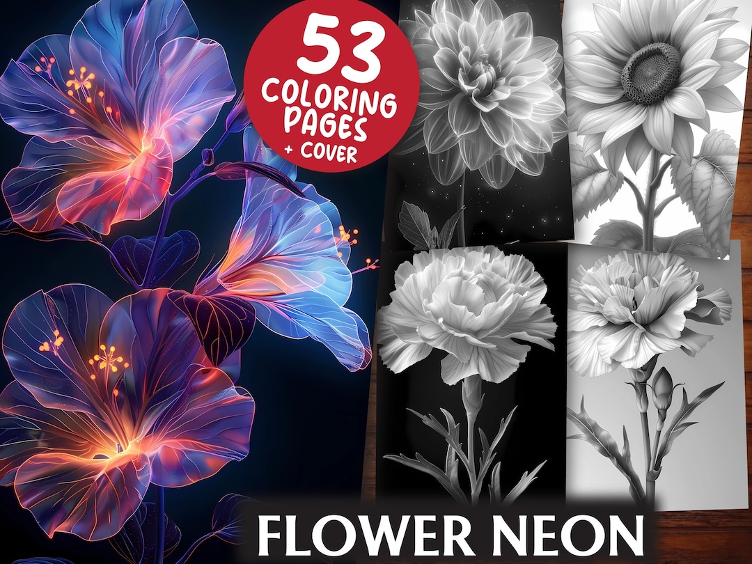 Flower Neon Coloring Pages 53 Grayscale & Light Printable Pdfs Floral