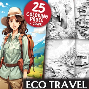 Eco Travel Coloring Pages for Adults and Kids - 25 Nature Geography Grayscale & Light Printable PDFs - Colouring Book - Digital Download