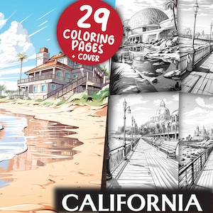 California Travel Coloring Pages for Adults and Kids - 29  Geography Grayscale & Light Printable PDFs - Colouring Book - Digital Download