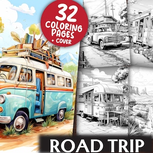 Road Trip Coloring Pages for Adults and Kids - 32  Geography Grayscale & Light Printable PDFs - Colouring Book - Digital Download