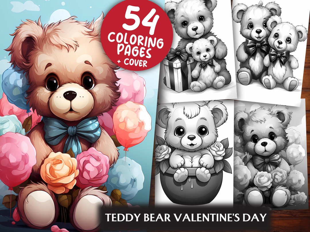 Teddy Baer Valentine s Day Coloring Pages For Adults And Kids 54 Love Grayscale Light