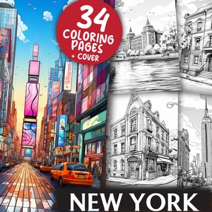 New York Travel Coloring Pages for Adults and Kids - 34  NY Geography Grayscale & Light Printable PDFs - Colouring Book - Digital Download