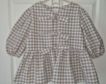 Dames gingham zomerblouse, poplin blouse, lichtgewicht zomerblouse, blouse met strik aan de voorkant, zomeroutfit